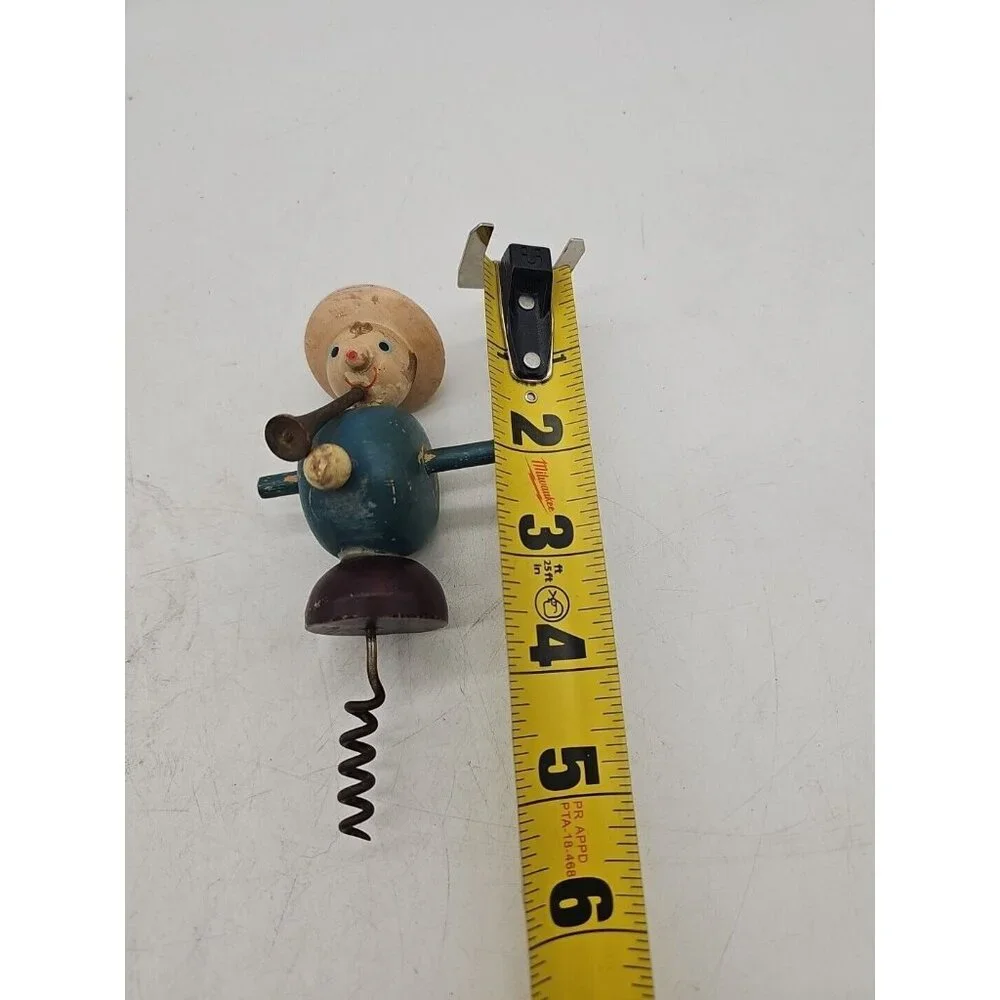Vintage Wooden Wine Bottle Opener Cork Puller Cellar‎ Wood & Steel Corkscrew Man